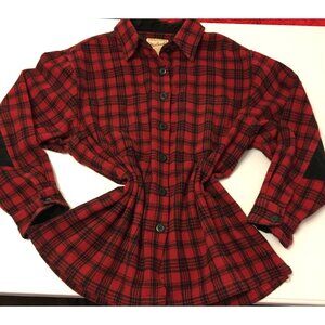 Vintage Y2K Woolrich Red Black Plaid Shacket with Patch Elbows Wool Blend  (PB3)